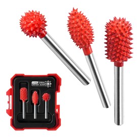 EZARC Tungsten Carbide Rotary Burr Kit, 1/8’’ Shaft Wood Carving Bits, Very Coarse Engraving & Material Removal Tool with Storage Case, 3-Piece