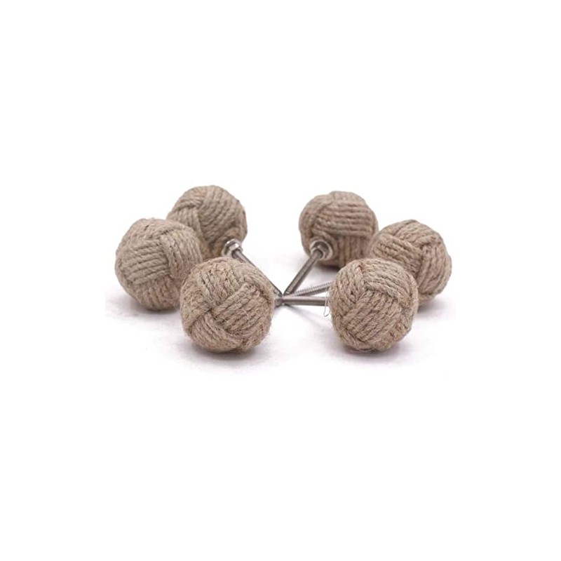 RII 6 Rope Doorknobs Nautical Twisted Decorative Jute, Rustic Rope