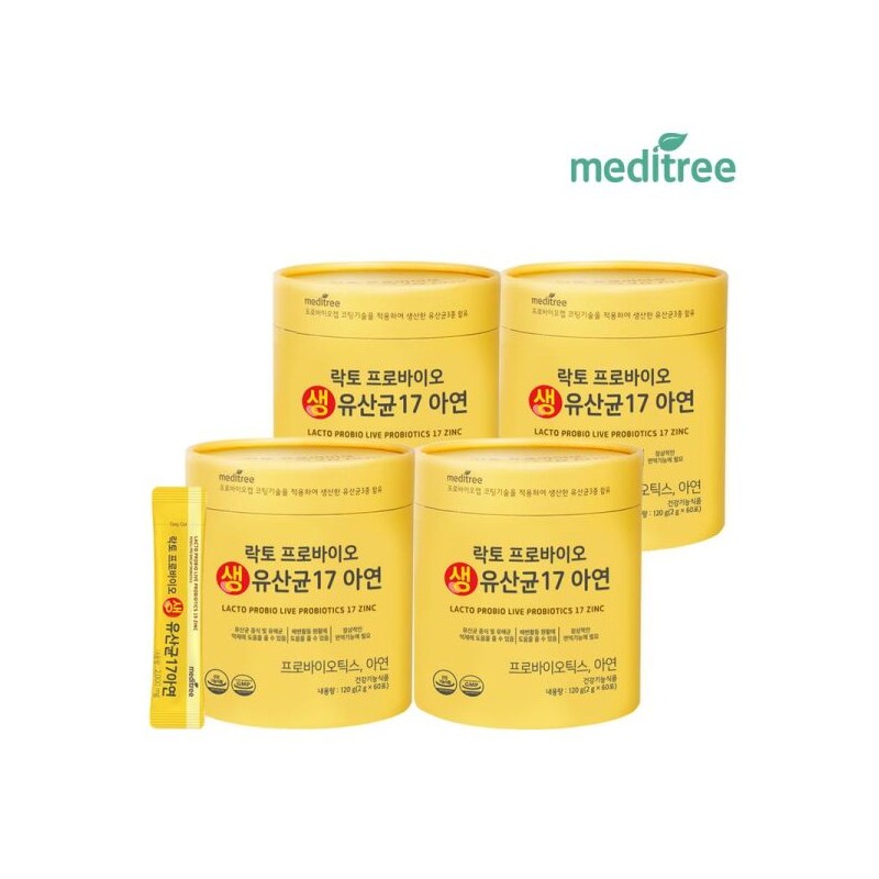 Meditree 메디트리 락토프로바이오틱스 생유산균17 아연 4통 Meditree Lactoprobiotics Live Probiotics