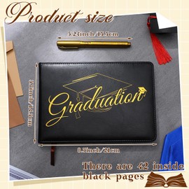 Frienda 2026 Graduation Guest Book Leather Guest Sign in Book with Pen Graduation Party Favors Congratulation Graduates Signature Books(Graduations,Black, Gold)
