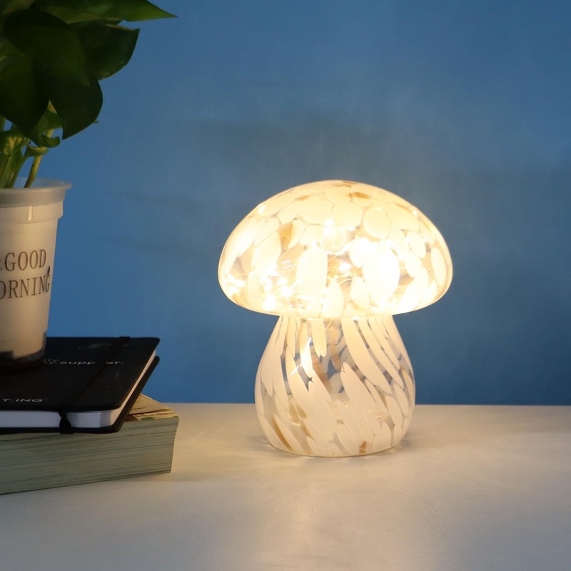 Small Glass Mushroom Table Lamp Night Light Bedside Desk Lamp