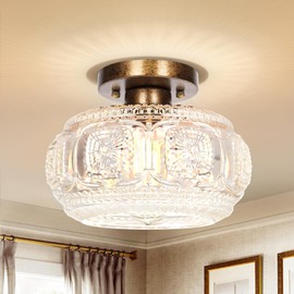 OYKYOHEI Semi Flush Mount Ceiling Light, Globe Glass Ceiling Light Fixture, Antique Bronze Modern Lighting for Hallway Bedroom Entryway Kitchen Porch, Bulb Not Included