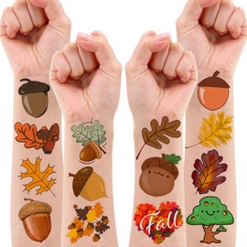 Cute Fall Leaves Temporary Tattoos Oak Birthday Party Decorations Favors Supplies Pinecone Autumn Themed Stickers 10 Sheets 100 PCS Gifts for Baby Kids Girls Boys Decor Class School Carnival Christmas