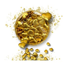 200pcs Decorative Gold Heart-Shaped Gems – Reusable 20mm x 15mm Small Hearts for Table Scatter, Weddings, Valentine's Day, and Party Decorations – Golden Ornaments, Photography Props, Vase Fillers