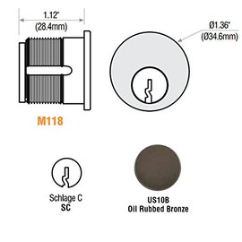 GMS M118-SC-10B, 1 1/8" Mortise Cylinder, Compatible with SCH-C Keyway, Oil Rubbed Bronze Finish