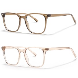 MACJERO 2-Pack Oversized Square Blue Light Blocking Glasses for Women Men, Anti-Fatigue Computer Monitor Gaming Glasses Reduce Eye Strain(transparent Brown+Brown)