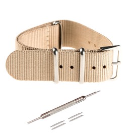 Jumpsunfun Nylon Watch Band 18mm One-piece Military Nylon Replacement Strap for Men and Women Khaki with Silver Buckle