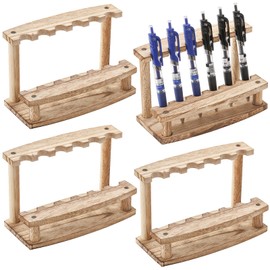 SOUJOY 4 Pack Wood Pen Display Stand, 6-Slot Pen Holder Rack, Eyebrow Pen Stand, Makeup Brush Rack Organizer for School Office Home Store