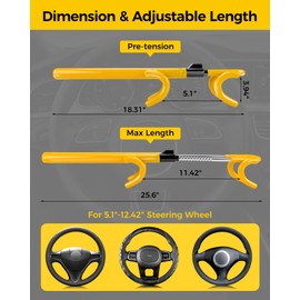 VIWIK Steering Wheel Lock for Car, AntiTheft Car Device, Adjustable Length Car Security Lock with 2 Keys, Double Hook Car Locks for SUV, Truck, Van, RV, Sedan