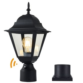 Windben Dusk to Dawn Outdoor Post Light,Waterproof Cast Aluminium Lamp Post Light Fixture,Post Lantern with Pier Mount Base,Matte Black,16.5in,Suitable for Garden,Yard,Driveway,etc