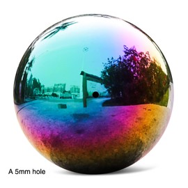 SUCREVING Rainbow Stainless Steel Gazing Ball,10inch Mirror Polished Hollow Ball