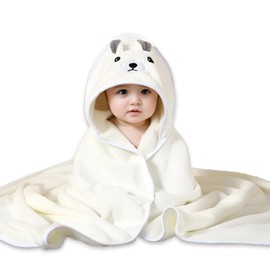 Hooded Towel 80x80CM Coral Fleece Baby Bath Towel Cartoon Animal Pattern Baby Towel Soft and Absorbent Suitable for Men and Women Bath Supplies Newborn Essentials (White Bear)