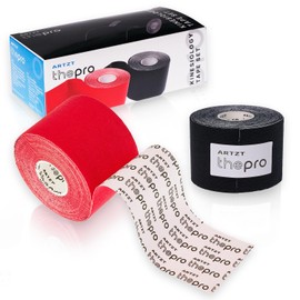 ARTZT thepro Kinesiology Tape | Skin-friendly, Hypoallergenic & Waterproof | For Sports & Physiotherapy | Material: Cotton | Dimensions: 5 m x 5 cm | Set of 2 | Colour: Black/Red