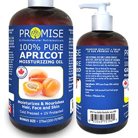 270ml (9oz) PURE 100% APRICOT MOISTURIZING OIL, Moisturizes & Nourishes Hair, Face and Skin, Cold Pressed + UV Protected, Made in Canada (270ml)