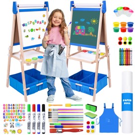 Joyooss Art Easel for Kids Easel for Toddlers, Kids Art Easel Magnetic Whiteboard & Chalkboard Adjustable Standing Wooden, Art Easel for Kids Age 4-8 9-12 Easel Kids Easels for Toddler Art Easel