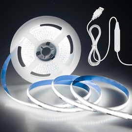 Aclorol Aclorol 5V USB COB LED Strip 3M 8mm Width Flexible LED TV Backlights Daylight White 6000K COB LED Tape Light Ultar-Bright for Under Cabinet Wardrobe Living Room DIY Lighting Project 320LEDs/M