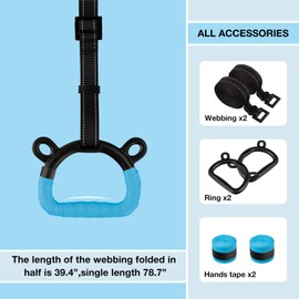 EXQ Home Kids Gymnastic Rings Pull up Rings for Chlidren Exercise,Indoor Gym Ring,Kids Gymnastics Rings with Adjustable Straps,Load Bearing 220lb,Blue Hands Tape (NO Bar)
