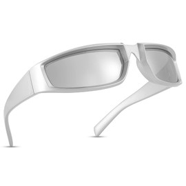 Pro Acme Wrap Around Sunglasses Men Women, Trendy Oval Sports Sunglasses Shades Fashion Outdoor Baseball Cyberpunk Glasses UV400 (Silver Frame | Silver Mirrored Lens)