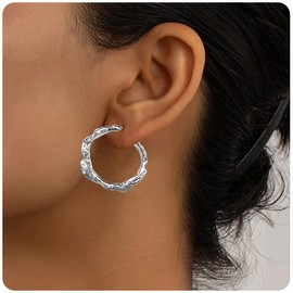 JECEIKA Chunky Silver Hoop Earrings for Women Trendy 14K Gold Plated Gold/Silver Statement Earring Lightweight Hypoallergenic Earrings（H-1048）
