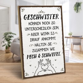 ARTFAVES® Holzschild mit Spruch - Geschwister HALTEN ZUSAMMEN | Shabby Chic Vintage Schild | Deko Geschenk zum Thema Familie, Geschwister | Größe: 19 x 28 cm