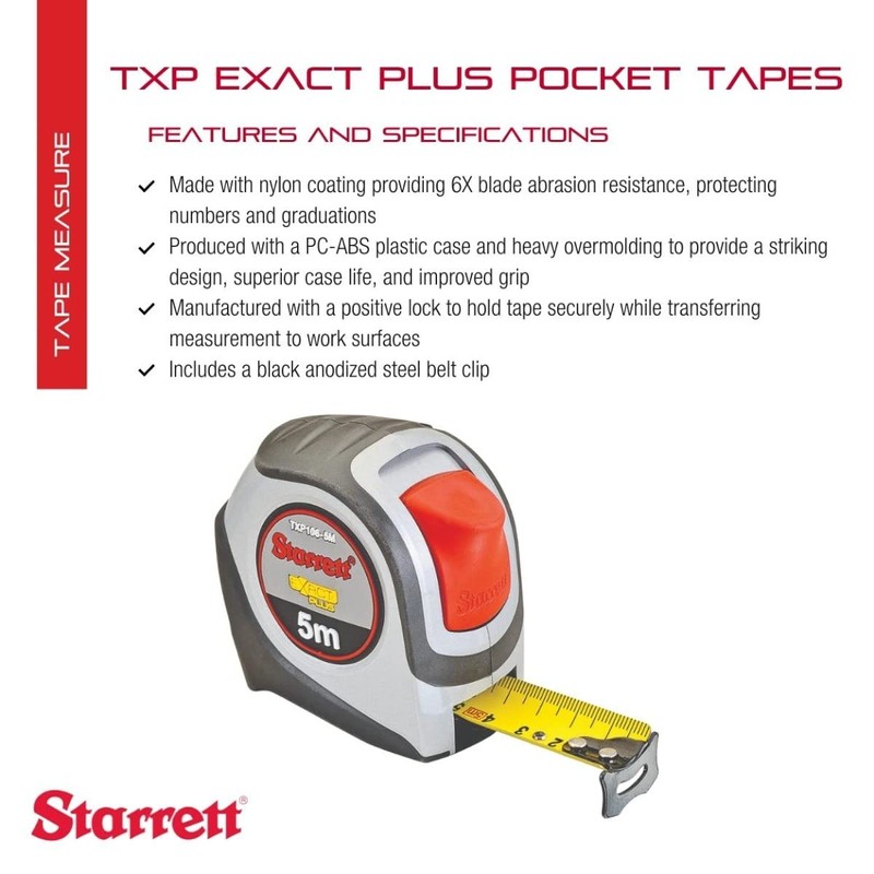 Starrett Exact Plus Retractable Metric Pocket Tape Measure with Nylon