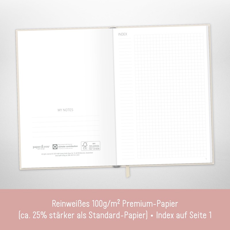 paper&you® Notebook A5+ Squared with Elastic Band [Dainty Flower] 156