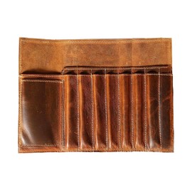 Jaald Genuine Leather Pencil Roll Brush Case Pen Holder Organizer Brushes Ruler Stationary Pouch Gift for Students Artist Painter & Writer String Closure Vintage