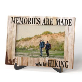 Qiwog Hike Photo Frame - Camping Wooden Tabletop Picture Frame with Stand - Gifts For Nature Lover - Camping Gifts for Family Friends Colleagues - Home Office Desk Decor -A56