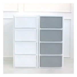 Plafam flat drawer plastic drawer clothes organizing box 2-tier (including lid), gray (including lid) / 플라팜  플랫서랍장 플라스틱서랍장 옷정리박스 2단(뚜껑포함), 그레이(뚜껑포함)