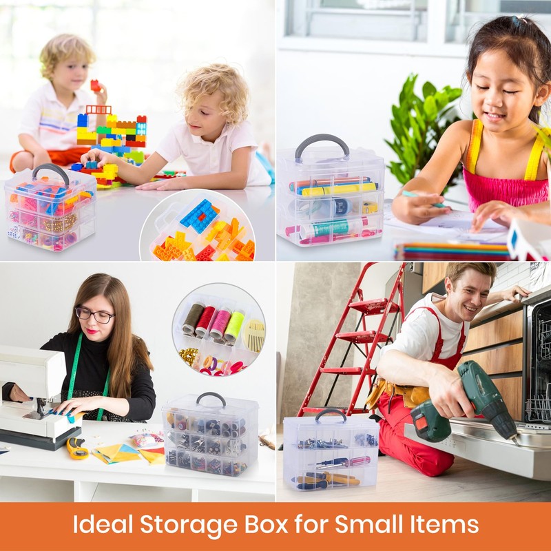 Daletu Sorting Boxes for Small Parts with Lid, Plastic Storage