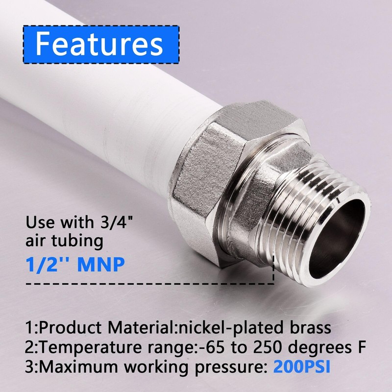 HKATOPS Straight Air Piping Fittings,3/4"Piping x 1/2"Male NPT Threads Adapter