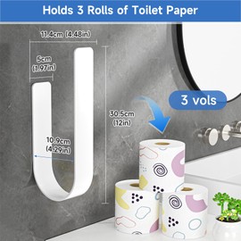 Toilet Paper Storage Wall Mount, Extra Toilet Paper Storage Holder for 3 Rolls, Adhesive Metal Tp Roll Holder Stand for Rv, Bathroom, White
