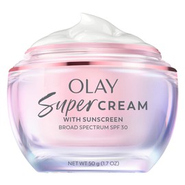 Olay Super Cream with Sunscreen SPF 30, Lightweight Face Moisturizer with Sun Protection, 5-in-1 Skin Care Benefits - Hydrating, Brightening, Firming 