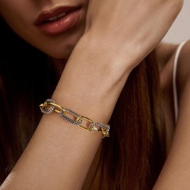 Mytys Link Bracelet for Women Gold and Silver 2 tone Circles Chain Wire Bangle Designer Inspired Bracelets (style 3)