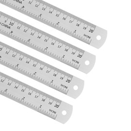 Kozelo 4Pcs Metric English Ruler - [20cm 8 Inch] Aluminum Measuring Metal Straight Ruler WIth Conversion Table for Office Manual Classroom Use, 28mm wide