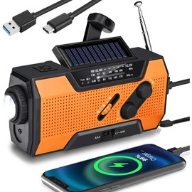 Emergency Weather Radio, Hand Crank, Portable, Solar Charging, with AM/FM/NOAA, LED Flashlights, Reading Lamp, SOS Alarm, Rechargeable (WB02 Yellow) - Color: 5000 mAh SY 01 Red