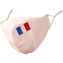 Touchstone French Flag embroidered 3 layer large size cotton face masks reusable machine washable adjustable for men, women. (Pack of 1). White