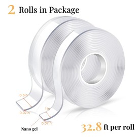 JXYT 2 Rolls Double Sided Tape Heavy Duty, Nano Tape, Double Sided Mounting Tape, Clear Two Sided Wall Tape Strips, Removable Poster Tape for Home, Office, Car, Outdoor Use - 32.8 Feet