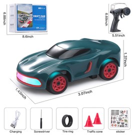 RoofWorld 1/64 Mini RC Drift Car 4WD High-Speed Desktop Toy Remote Control Sports Cars 2.4Ghz Racing Model Ideal for Racer Kids and Adults (K11 Green)