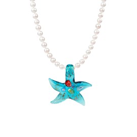 y2k Blue Starfish Necklace for Women Glass Starfish Handmade Necklaces Glass Pendant Necklace Unique Colors Murano Glass Ocean Necklace Summer Pearl Beach Charm Necklace