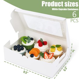 VGOODALL 6PCS White Cupcake Containers, 6 Count with Window Boxes Holding 36 Pastry Box for Birthday Holiday Party Bakery Supplies…