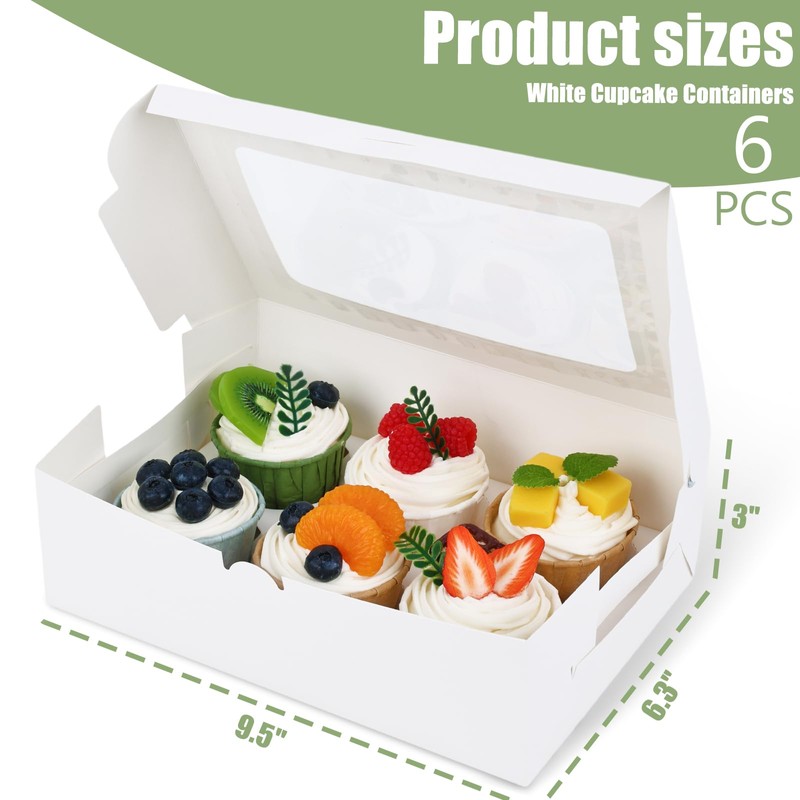 VGOODALL 6PCS White Cupcake Containers, 6 Count with Window Boxes