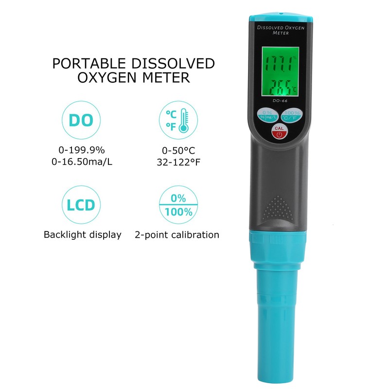 Portable Dissolved Oxygen Meter 0-199.9% Backlight Display with Temperature Tester