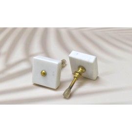ARTISNO Square Marble Brass Knob, Modern Cabinet Knob, Decorative Hardware, Furniture Hardware, Cabinet Handles, Dresser Pull (white4)- Set of -6
