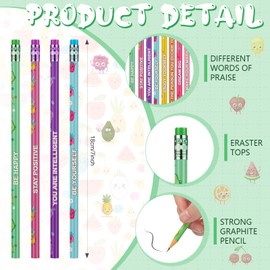 Leinuosen 60 Pcs Scented Pencils Bulk for Kids Inspirational Cute Fun Wood Smelly Pencils with Erasers Fruit Elements for School Classroom Office Students