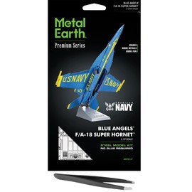 Metal Earth Fascinations Premium Series Blue Angels F/A-18 Super Hornet 3D Metal Model Kit Bundle with Tweezers