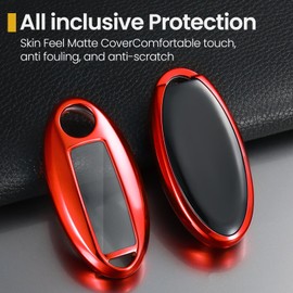 Coverforkey for Nissan Key Fob Cover with Upgraded Anti-Lost Metal Braided Rope Keychain,Exquisite Soft TPU Key Case for Altima Sentra Maxima Rogue Armada Key Shell (Red, A), Red, A