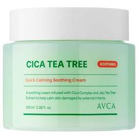 AVCA Quick Calming Cica Tea Tree Facial Cream for Comforted and Refreshed Skin 100ml/3.38Oz