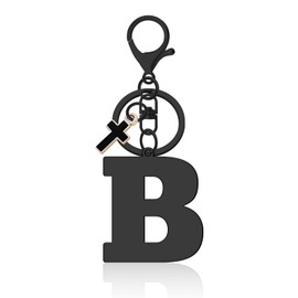 Alphabet Initial Letter Keychain for Women, A-Z Alphabet Initial Letter Key Chain Gifts with Cute Cross Pendant Stainless Steel Letter Initials Charms for Purse Handbags Car Backpack Keyring(B)