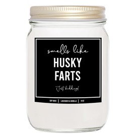 You Nique Designs Husky Gifts for Husky Lovers - Dog Fart Candle 8oz, Siberian Husky Candles for Women, Men - Husky Mom, Dad Gifts Idea - Husky Themed Decors (Lavender & Vanilla)